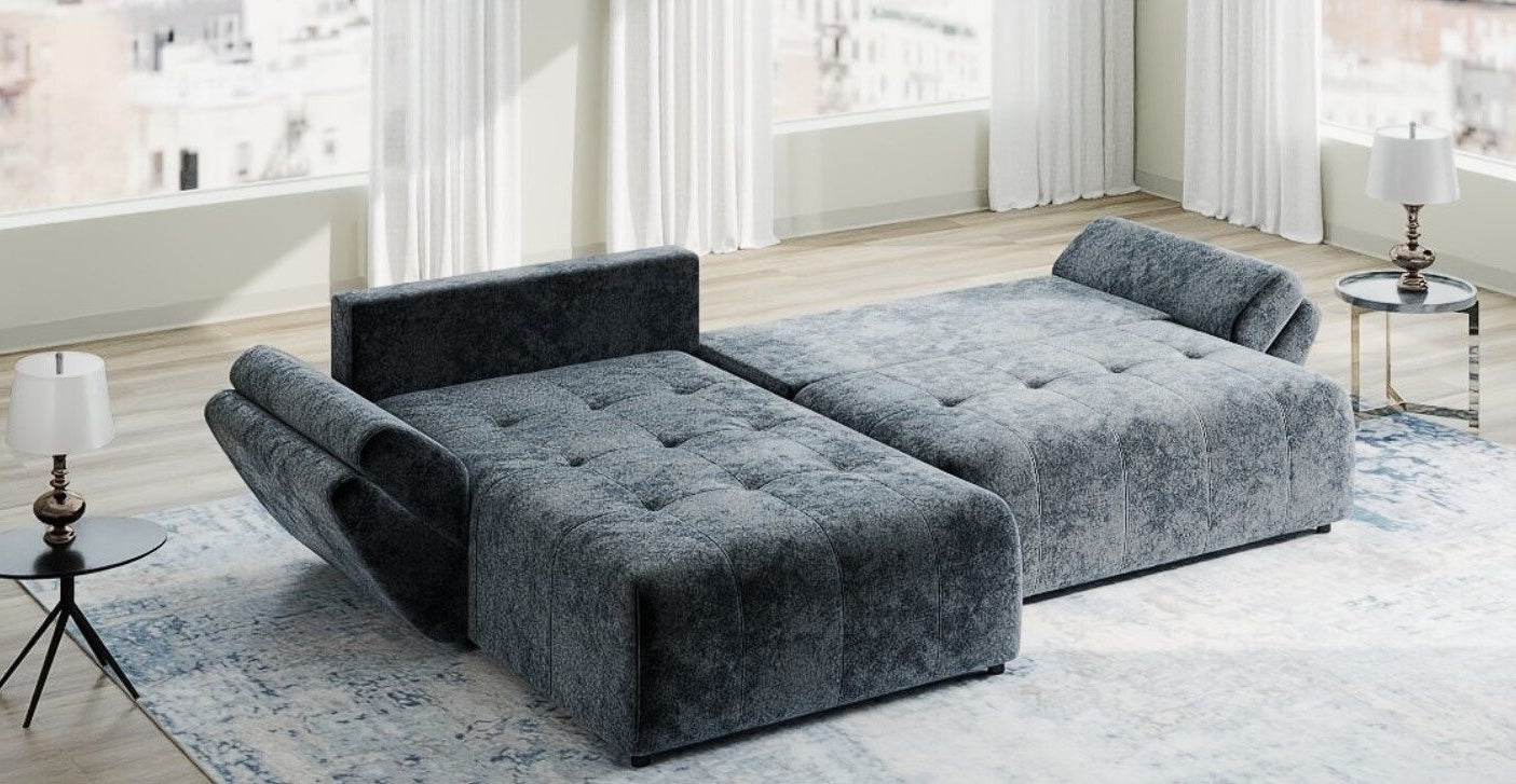 Colțar extensibil dumonde cu ladă de depozitare si sezut confortabil din spuma HR, Berlin Euphoria Gri Grafit 280x185 cm