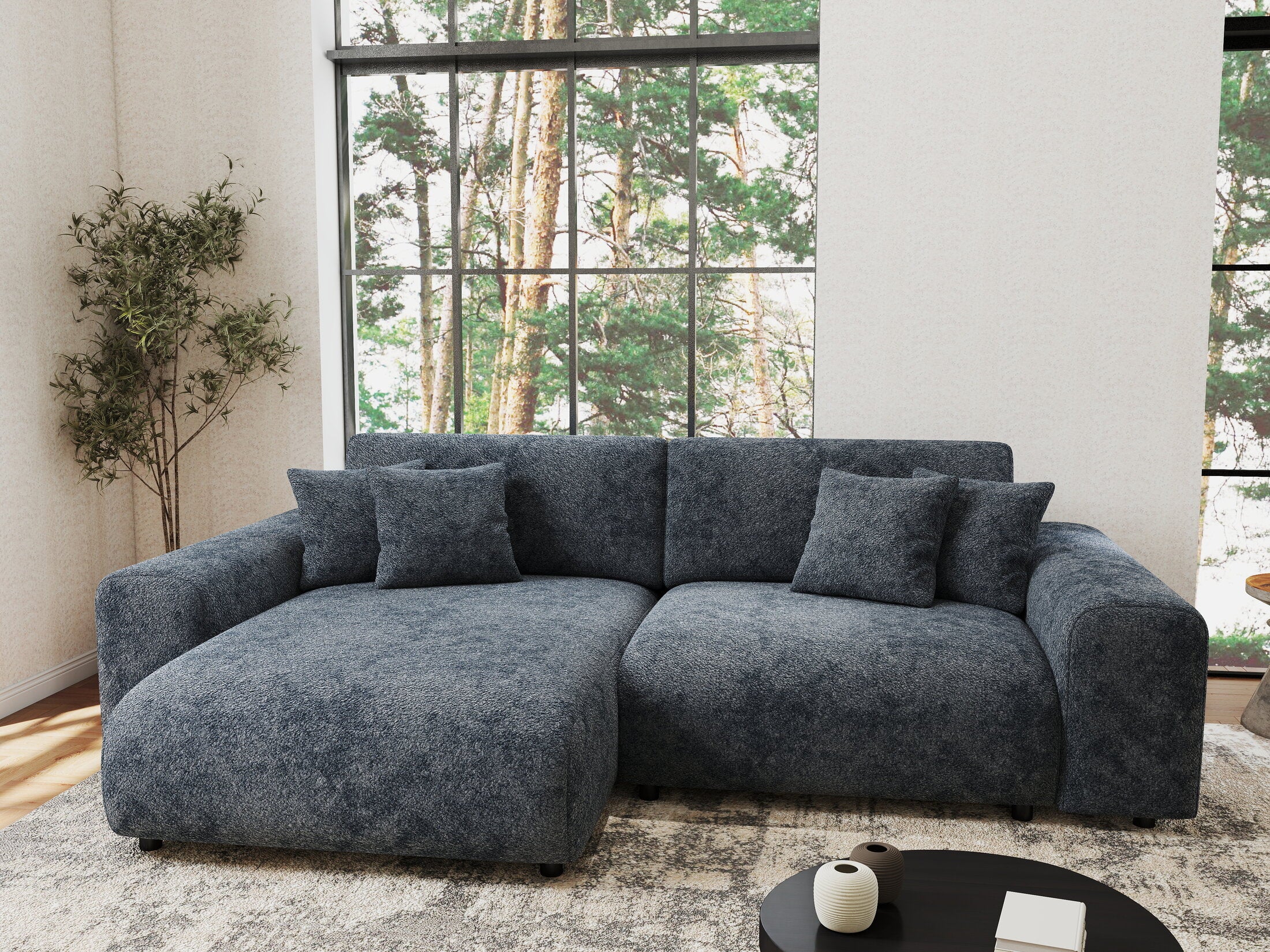 Colțar extensibil dumonde cu ladă de depozitare si sezut confortabil din spuma HR, Sarina Euphoria Gri Grafit 255x168 cm