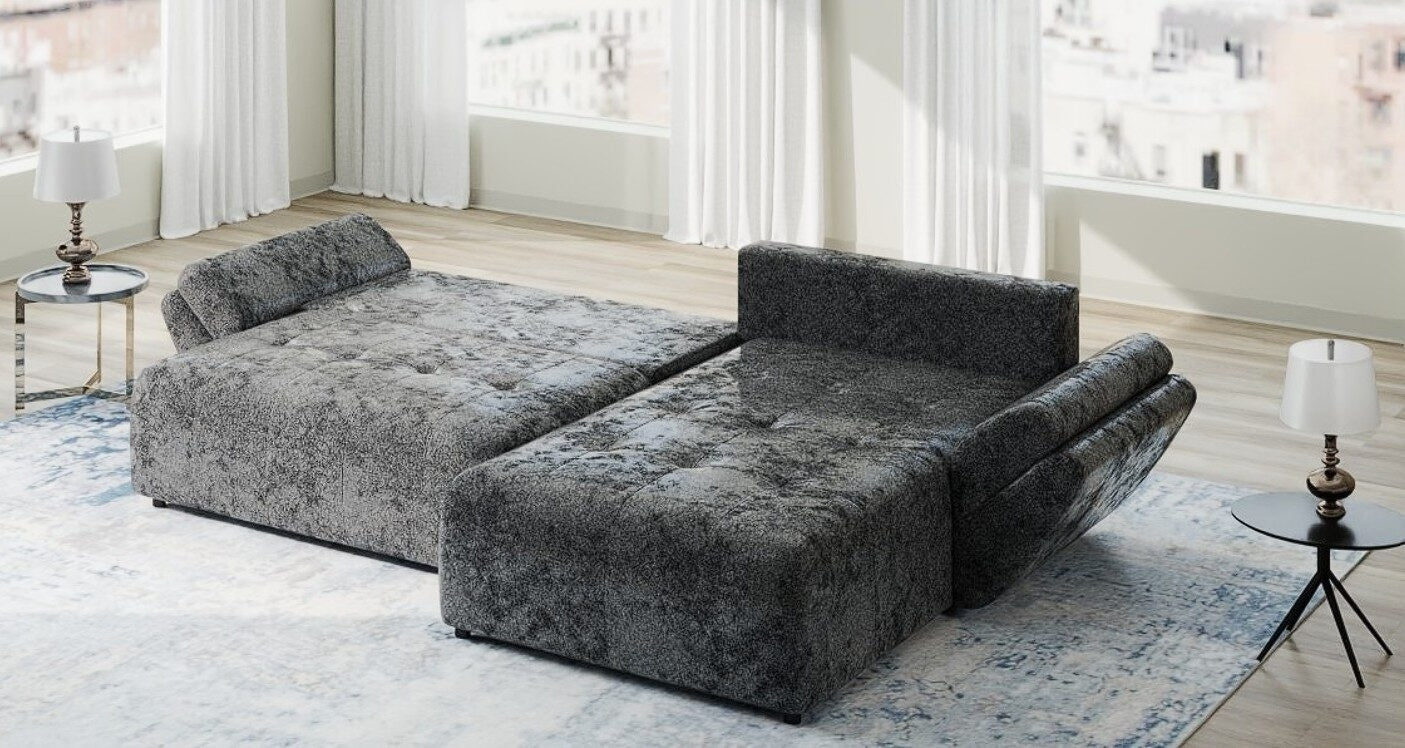 Colțar extensibil dumonde cu ladă de depozitare si sezut confortabil din spuma HR, Berlin Euphoria Negru 280x185 cm II