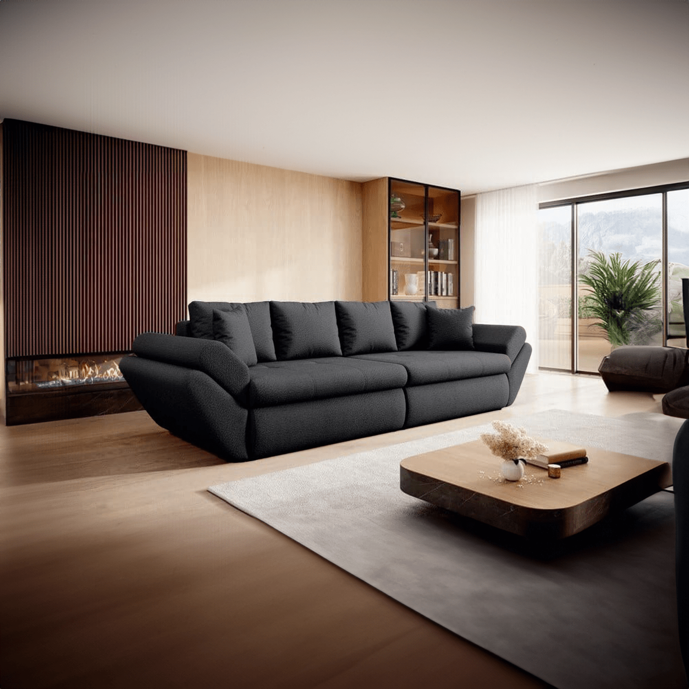 Canapea extensibilă dumonde cu ladă de depozitare si sezut confortabil din spuma HR, Loana Euphoria Black 300x100 cm Fabrica