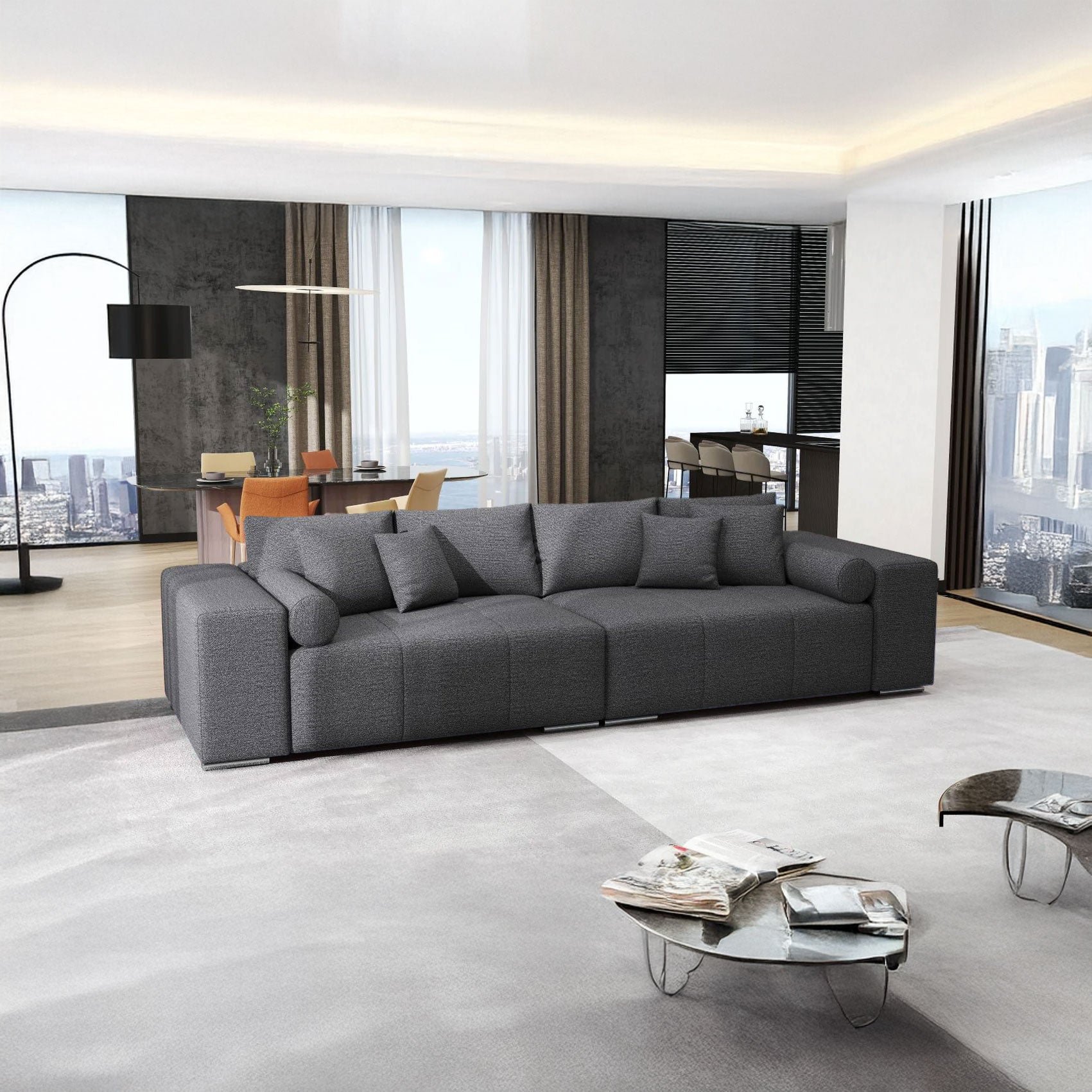 Canapea extensibilă dumonde cu ladă de depozitare si sezut confortabil din spuma HR, Marbela Enjoy Lux Grafit XXL 295x100 cm fabrica