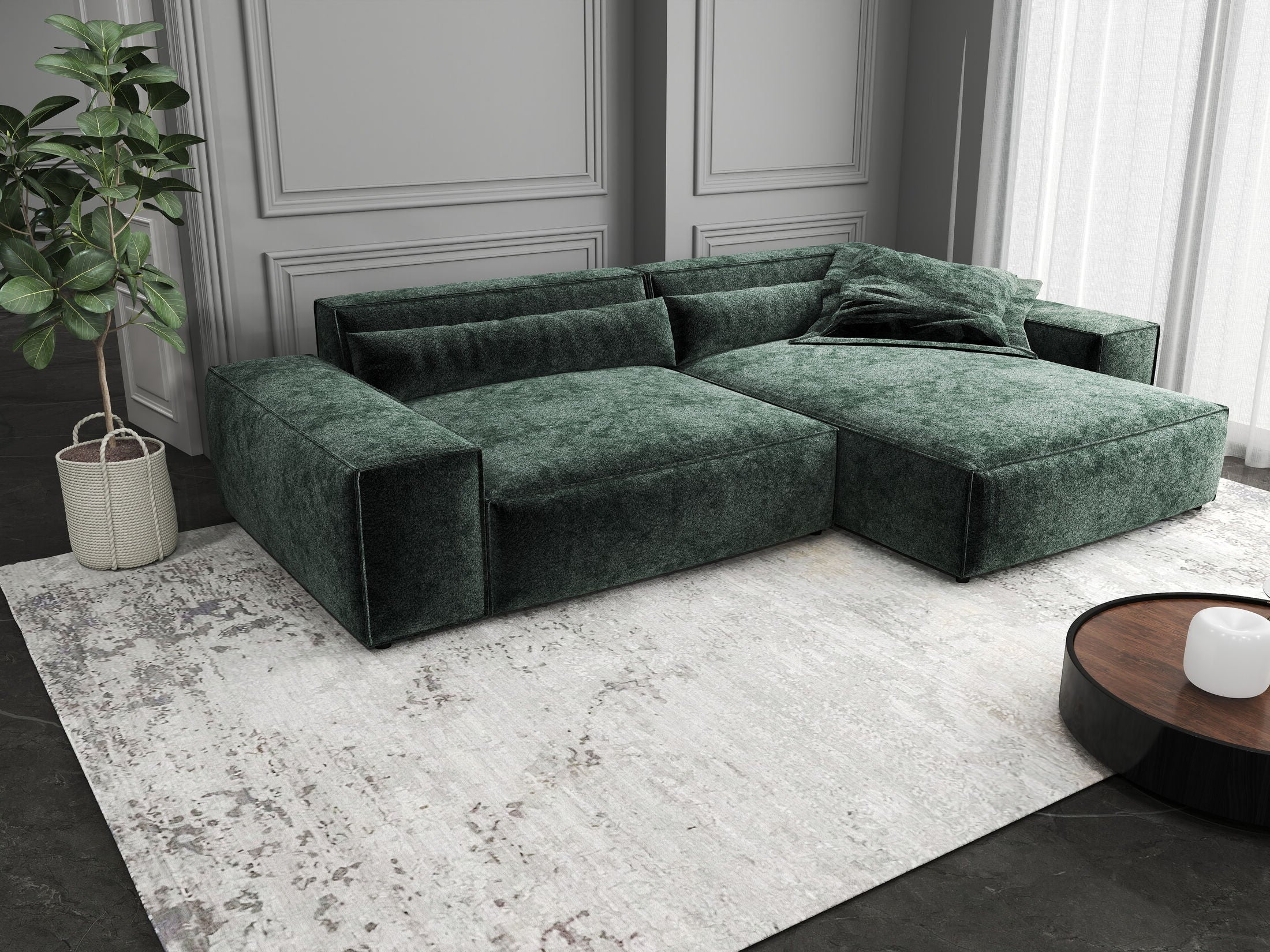 Colțar dumonde cu șezut confortabil din spumă HR, Marvelo Euphoria Verde 264x175 cm II