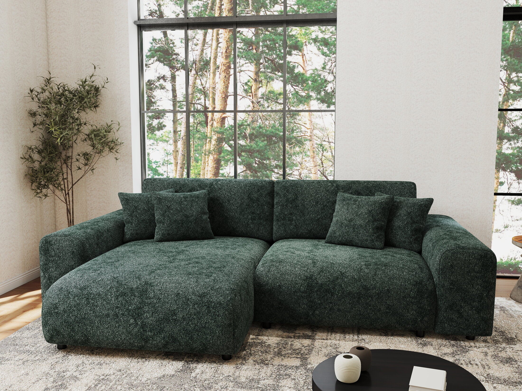 Colțar extensibil dumonde cu ladă de depozitare si sezut confortabil din spuma HR, Sarina Euphoria Verde 255x168 cm