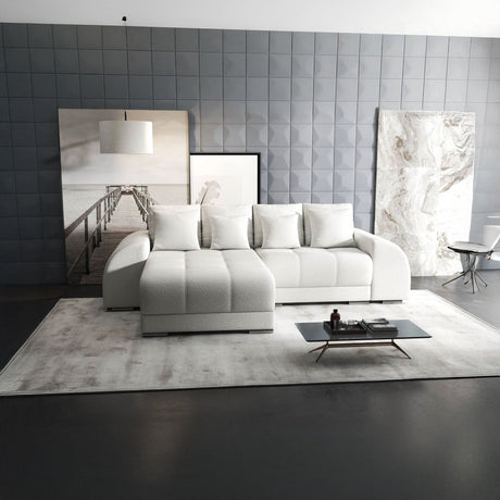 Colțar extensibil dumonde cu ladă de depozitare si sezut confortabil din spuma HR, Verona Euphoria Alb 290x185 cm Fabrica