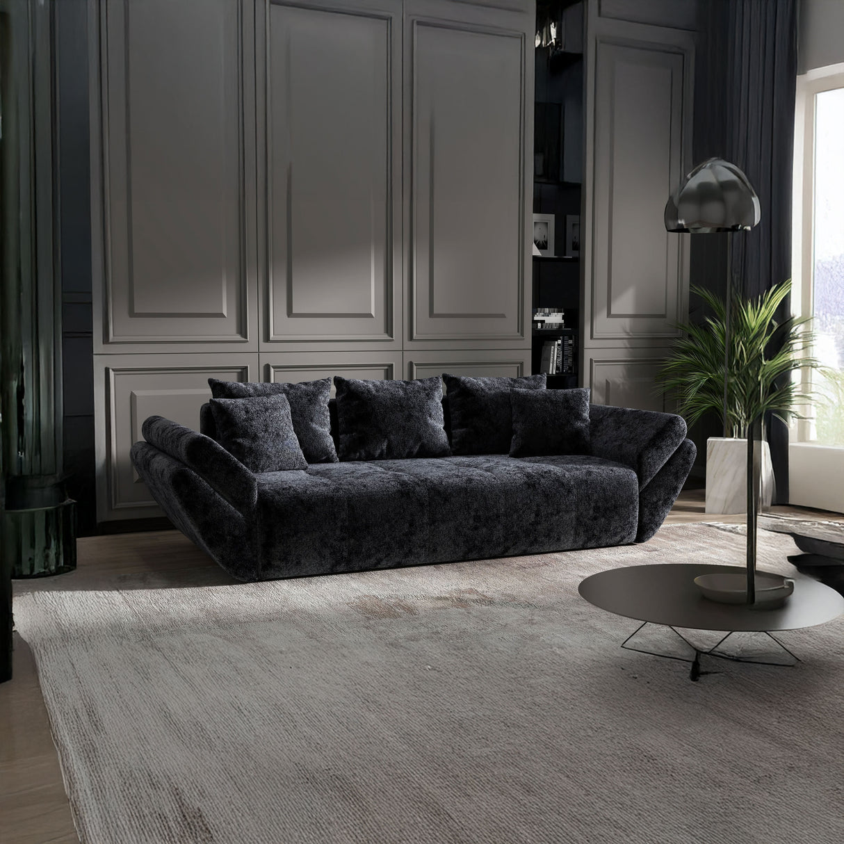 Canapea extensibilă dumonde cu ladă de depozitare si sezut confortabil din spuma HR, Berlin Euphoria Black 250x100 cm