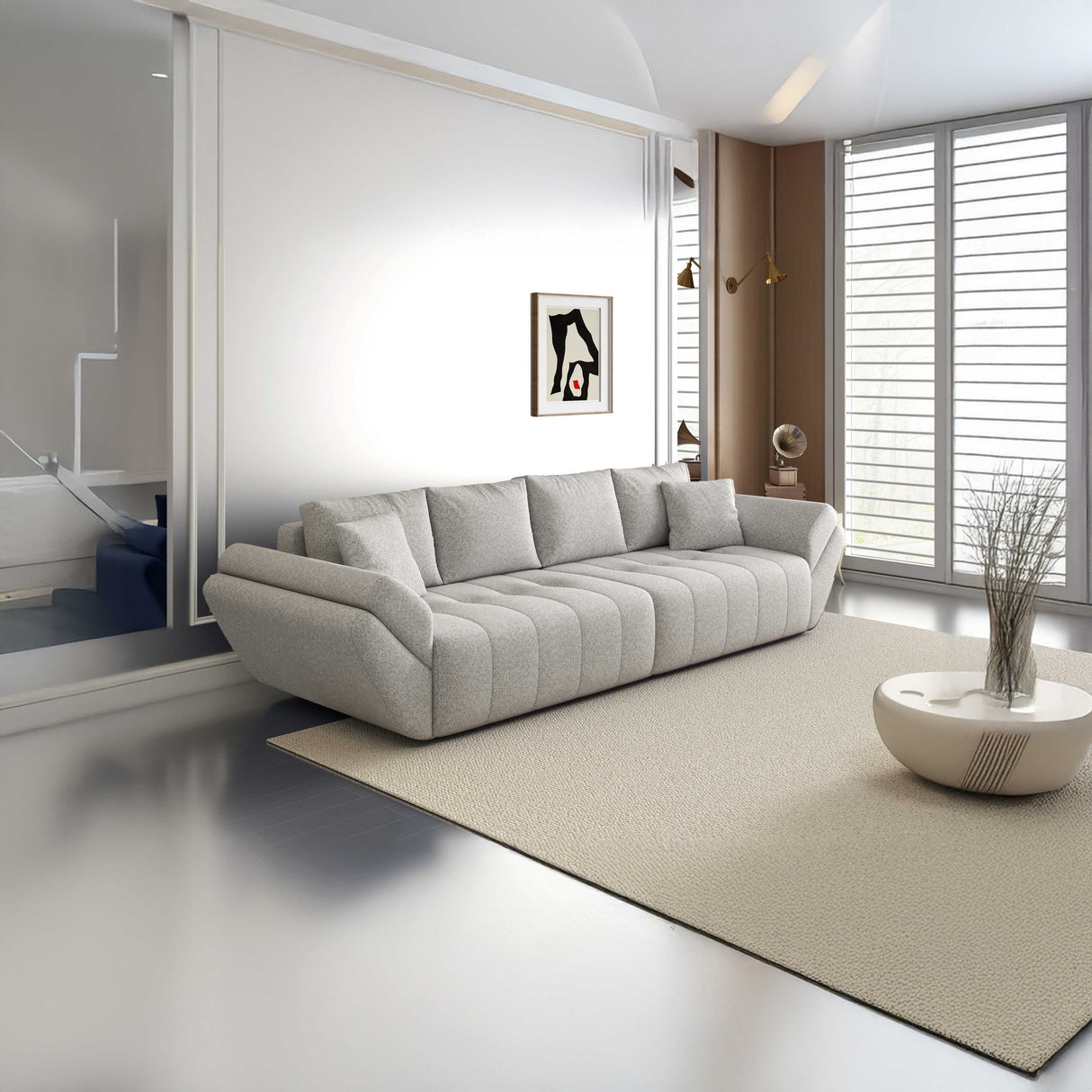 Canapea extensibilă dumonde cu ladă de depozitare si sezut confortabil din spuma HR, Berlin Euphoria Grey 300x100 cm Fabrica