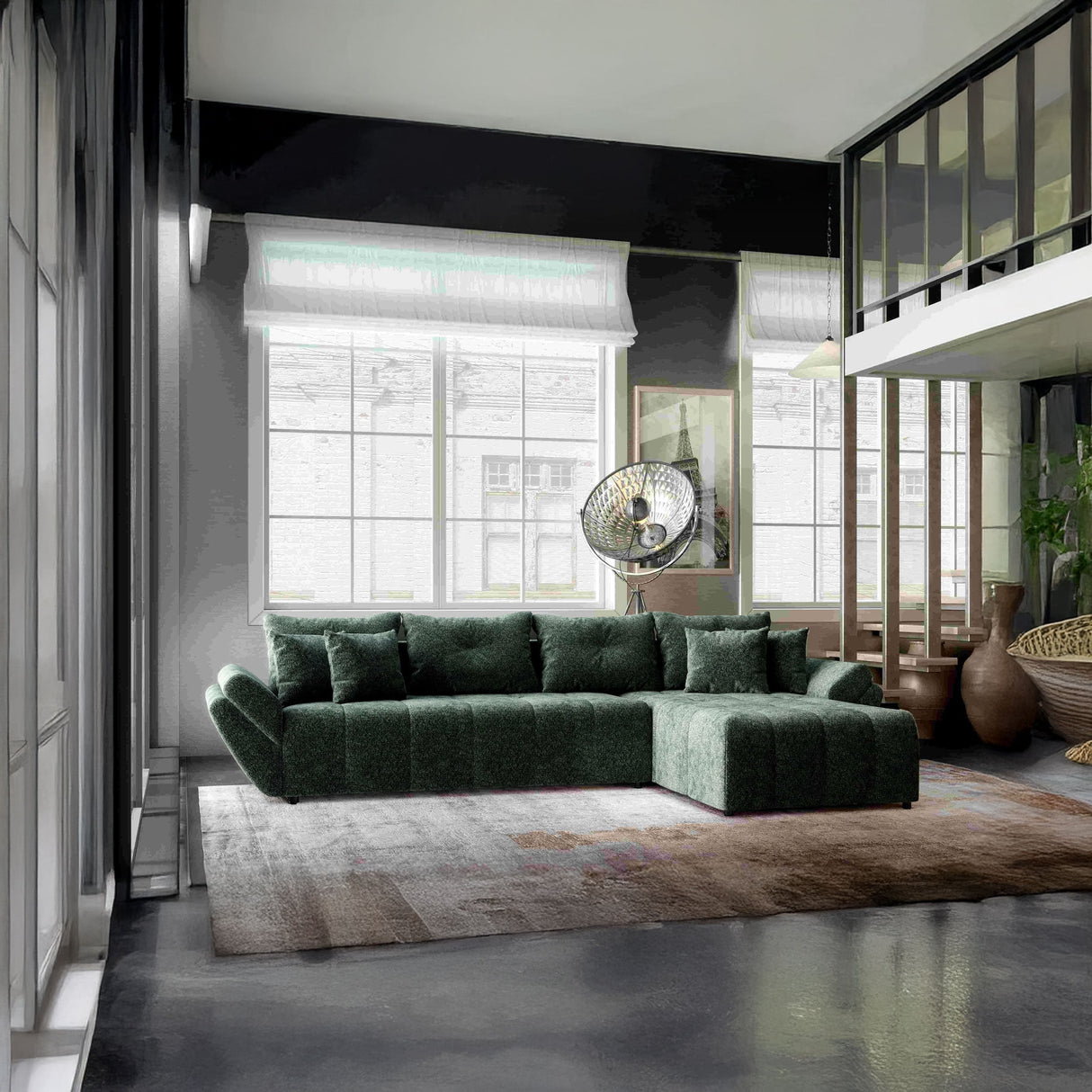 Colțar extensibil dumonde cu ladă de depozitare si sezut confortabil din spuma HR, Berlin XL Euphoria Green 350x185 cm II Fabrica