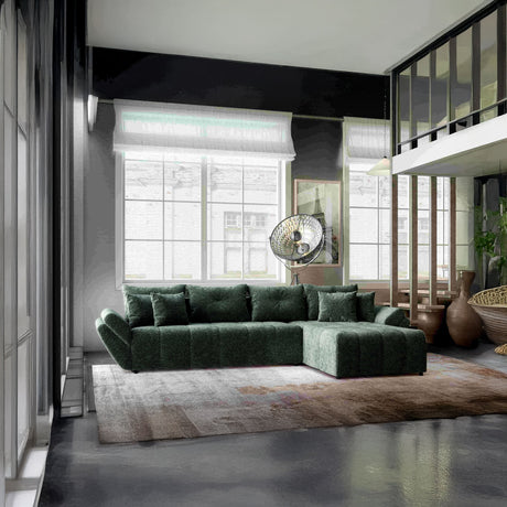 Colțar extensibil dumonde cu ladă de depozitare si sezut confortabil din spuma HR, Berlin XL Euphoria Green 350x185 cm II Fabrica