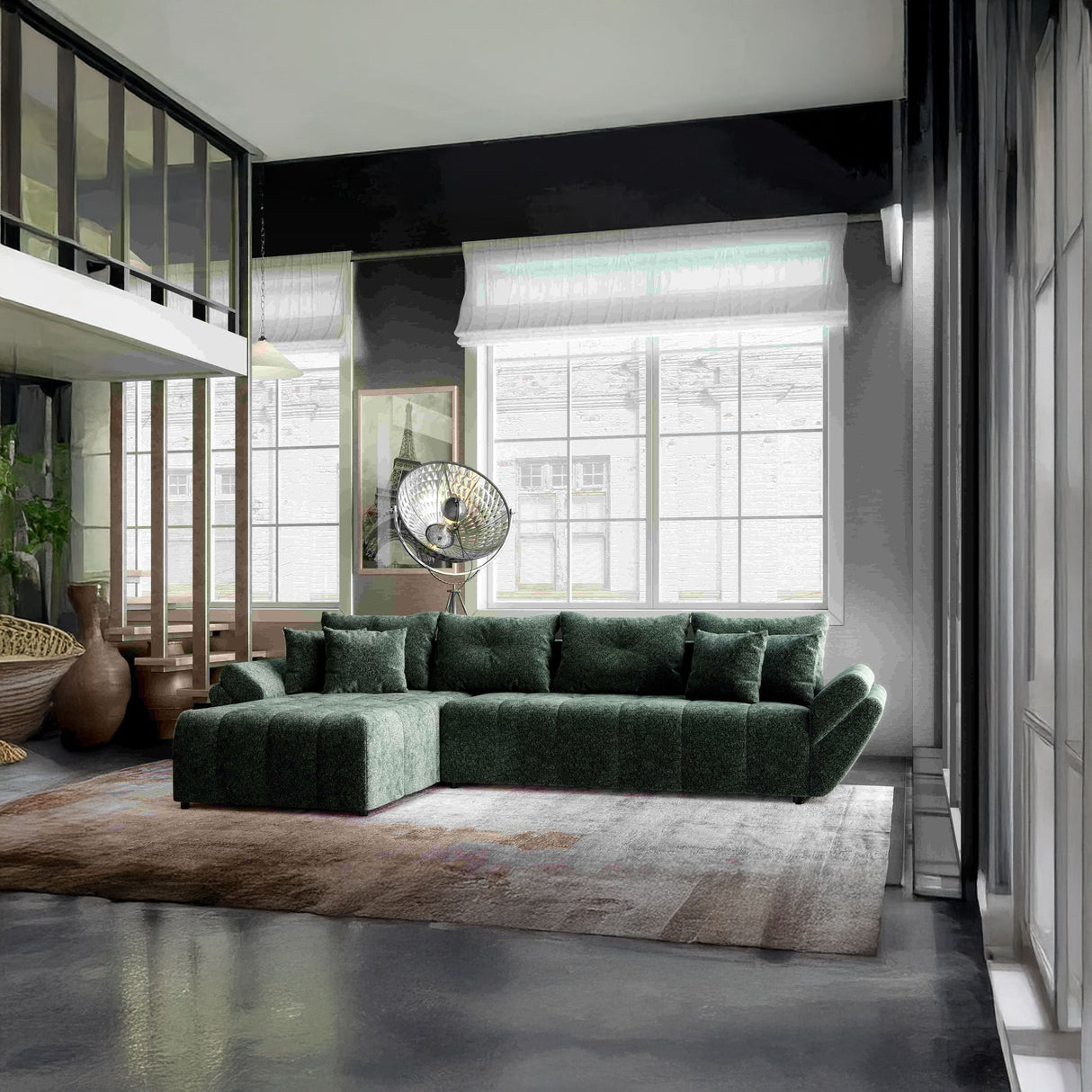 Colțar extensibil dumonde cu ladă de depozitare si sezut confortabil din spuma HR, Berlin XL Euphoria Green 350x185 cm Fabrica