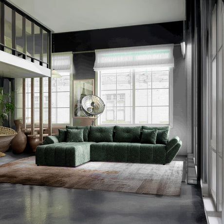 Colțar extensibil dumonde cu ladă de depozitare si sezut confortabil din spuma HR, Berlin XL Euphoria Green 350x185 cm Fabrica