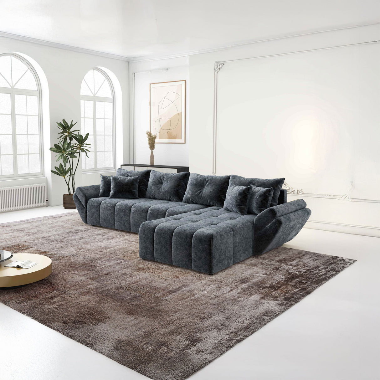 Colțar extensibil dumonde cu ladă de depozitare si sezut confortabil din spuma HR, Berlin XL Euphoria Graphite 350x185 cm II Fabrica