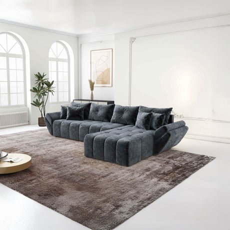 Colțar extensibil dumonde cu ladă de depozitare si sezut confortabil din spuma HR, Berlin XL Euphoria Graphite 350x185 cm II Fabrica