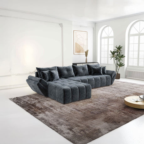 Colțar extensibil dumonde cu ladă de depozitare si sezut confortabil din spuma HR, Berlin XL Euphoria Graphite 350x185 cm Fabrica
