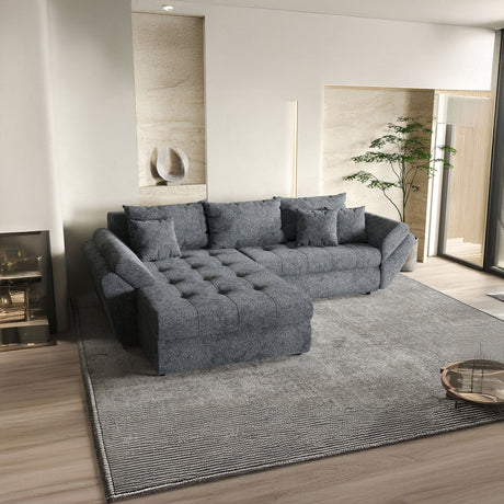 Colțar extensibil dumonde cu ladă de depozitare si sezut confortabil din spuma HR, Loana Euphoria Graphit 275x185 cm Fabrica