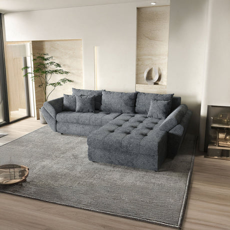 Colțar extensibil dumonde cu ladă de depozitare si sezut confortabil din spuma HR, Loana Euphoria Graphit II 275x185 cm Fabrica
