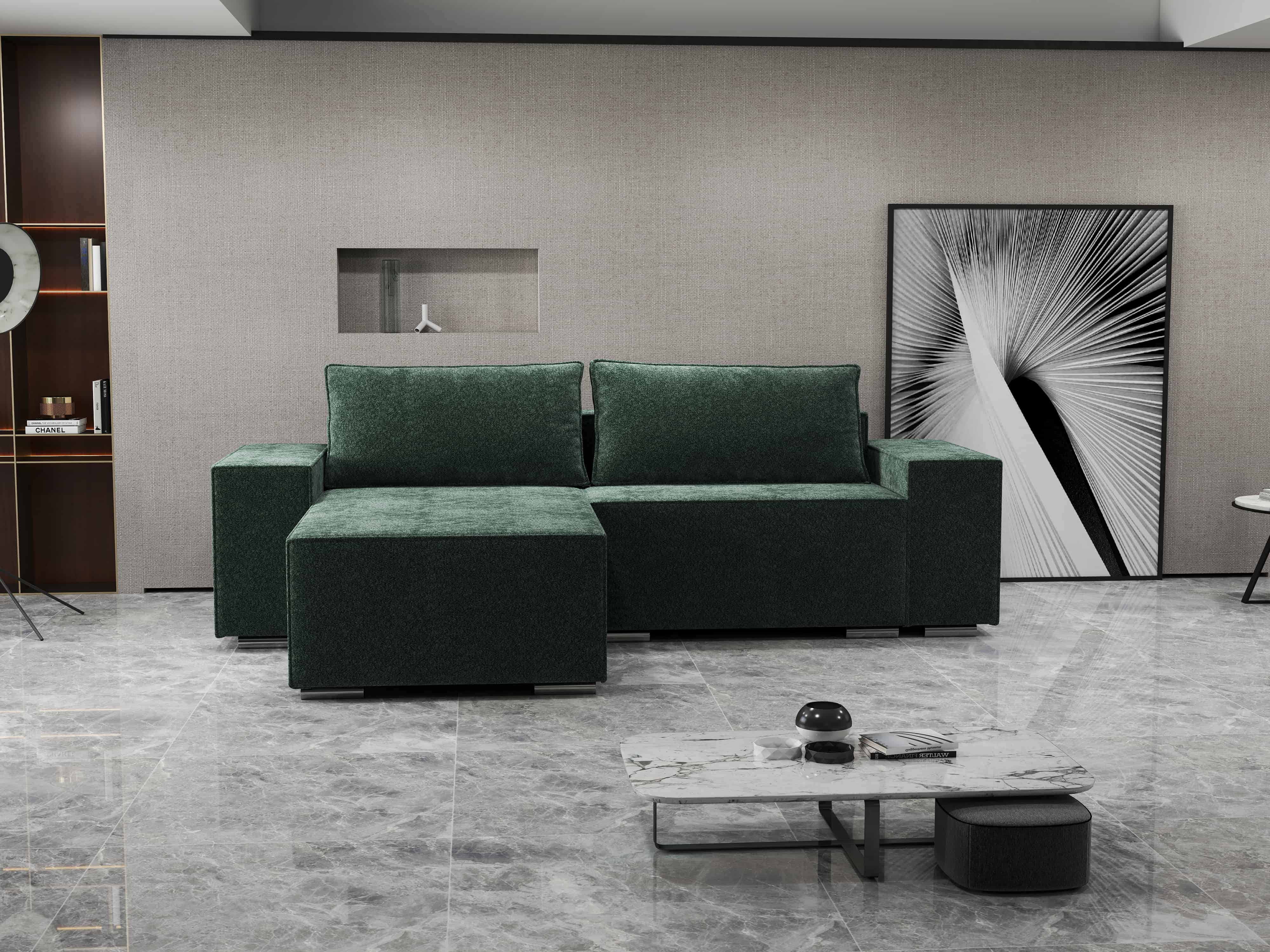 Colțar extensibil dumonde cu ladă de depozitare si sezut confortabil din spuma HR, Dream Euphoria Verde 290x185 cm Fabrica