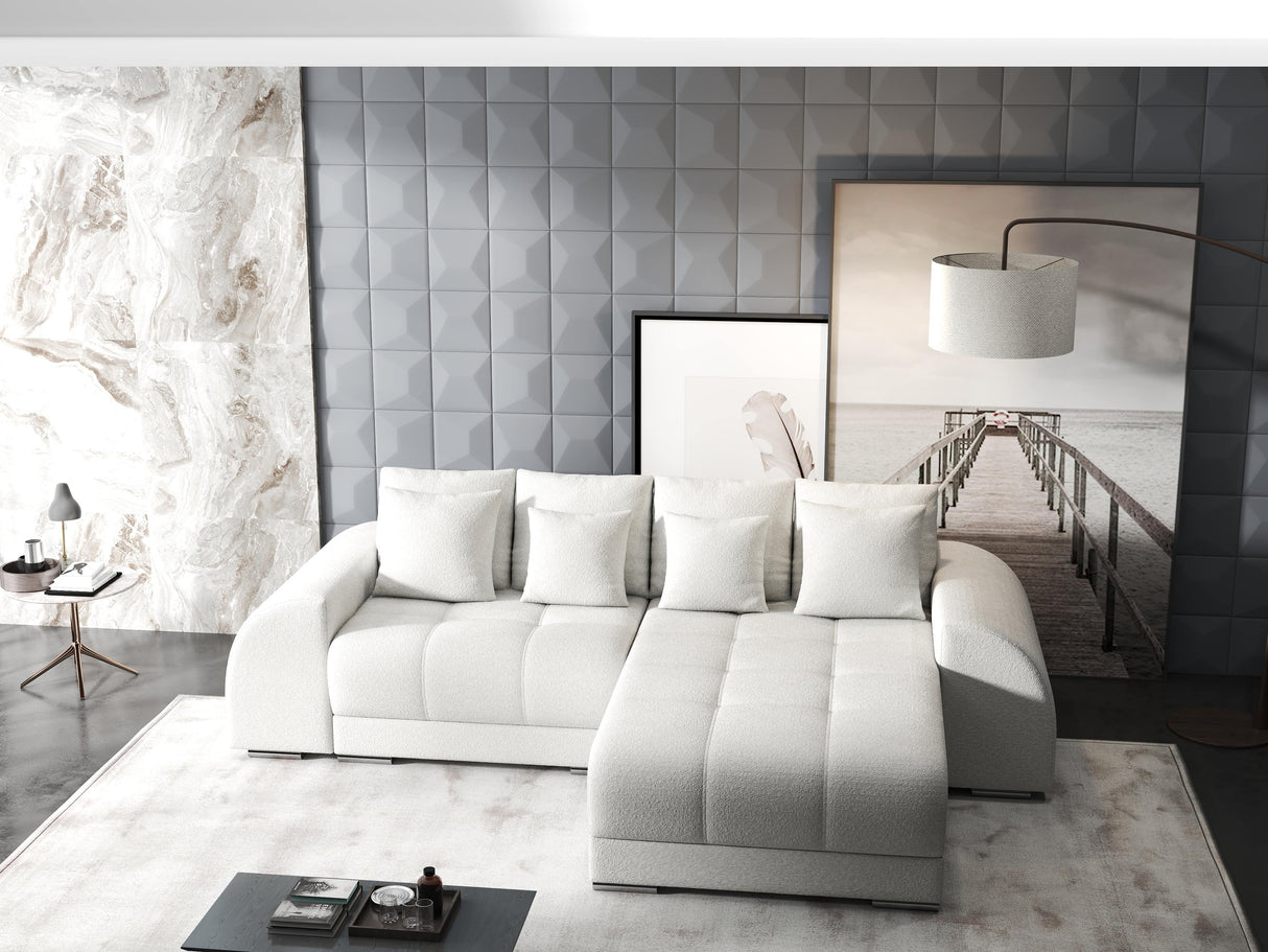 Colțar extensibil dumonde cu ladă de depozitare si sezut confortabil din spuma HR, Verona Euphoria Alb II 290x185 cm Fabrica