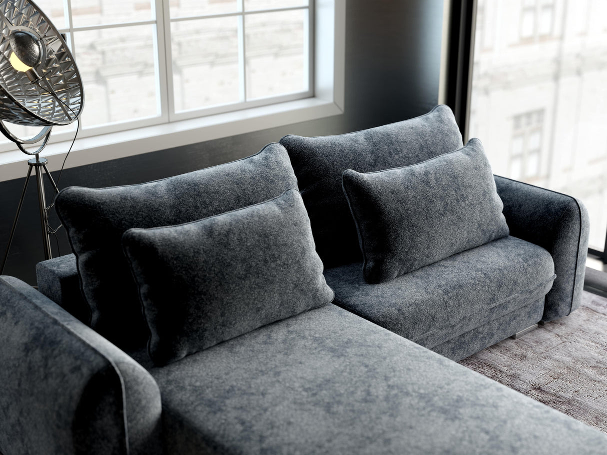 Colțar extensibil dumonde cu ladă de depozitare si sezut confortabil din spuma HR, Denver Euphoria Gri Grafit 275x185 cm Fabrica