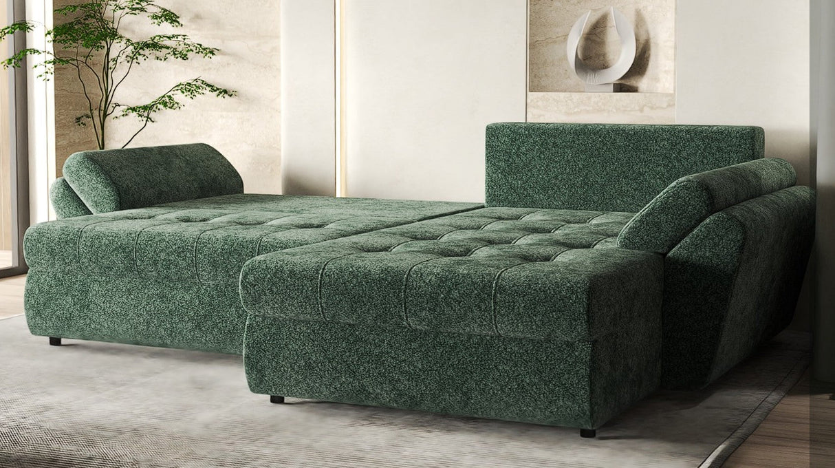 Colțar extensibil dumonde cu ladă de depozitare si sezut confortabil din spuma HR, Loana Verde Euphoria II 270x185 cm Fabrica