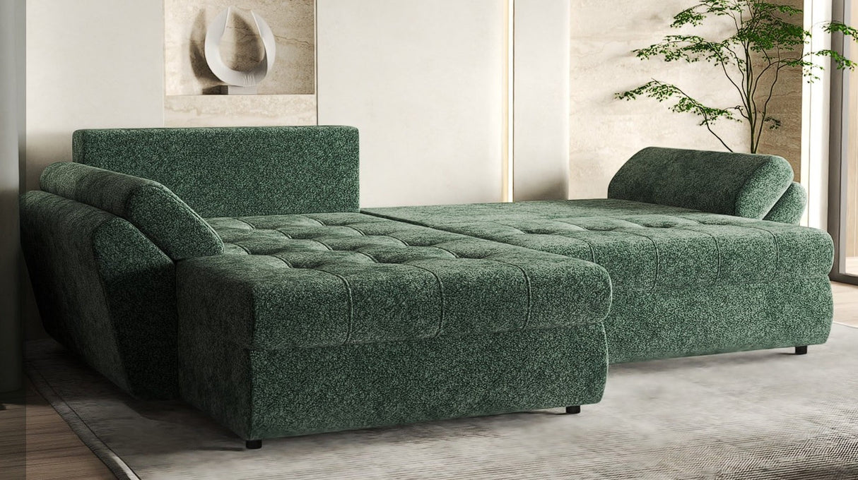Colțar extensibil dumonde cu ladă de depozitare si sezut confortabil din spuma HR, Loana Verde Euphoria 270x185 cm Fabrica
