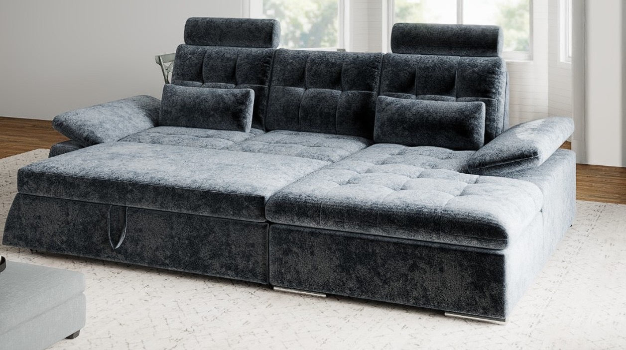 Colțar extensibil dumonde cu ladă de depozitare și șezut confortabil din spumă HR, Merkur Euphoria Gri Grafit 270x168 cm II