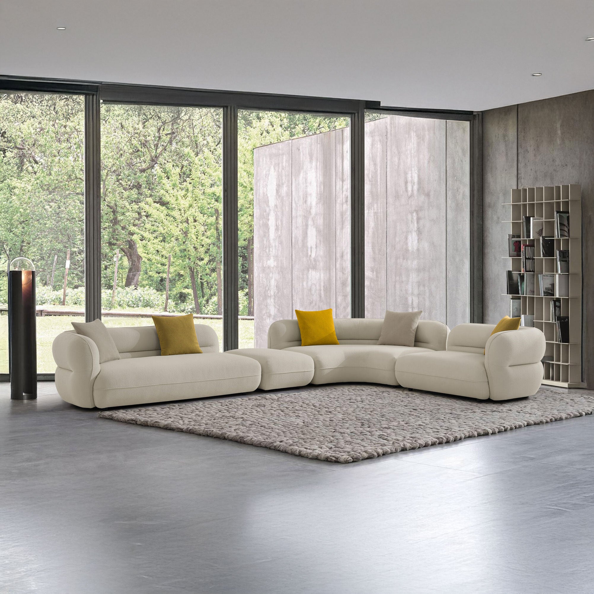 Coltar dumonde cu sezut confortabil din spuma HR Famous 432x105 cm cu taburet inclus