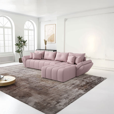 Colțar extensibil dumonde cu ladă de depozitare si sezut confortabil din spuma HR, Berlin XL Enjoy Lux Flamingo 350x185 cm II Fabrica