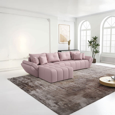 Colțar extensibil dumonde cu ladă de depozitare si sezut confortabil din spuma HR, Berlin XL Enjoy Lux Flamingo 350x185 cm Fabrica