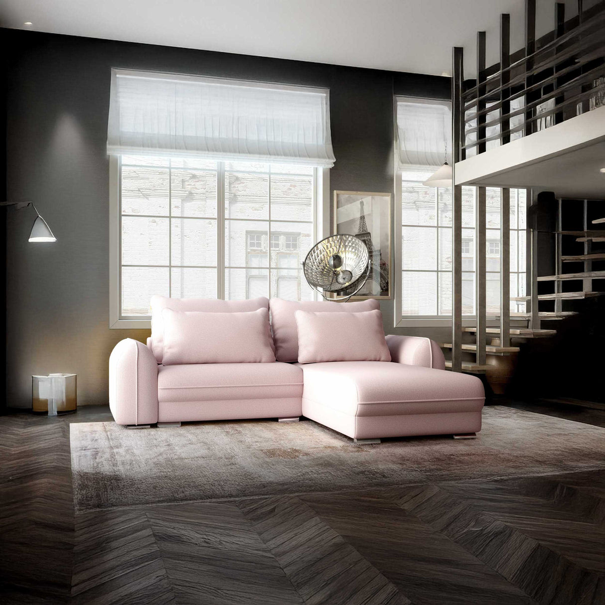 Colțar extensibil dumonde cu ladă de depozitare si sezut confortabil din spuma HR, Denver Enjoy Flamingo 275x185 cm II Fabrica