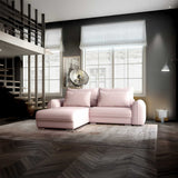 Colțar extensibil dumonde cu ladă de depozitare si sezut confortabil din spuma HR, Denver Enjoy Flamingo 275x185 cm Fabrica