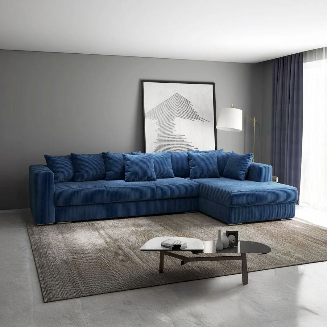 Colțar extensibil dumonde cu ladă de depozitare si sezut confortabil din spuma HR, Gloria Zoom Blue 320x183 cm Fabrica