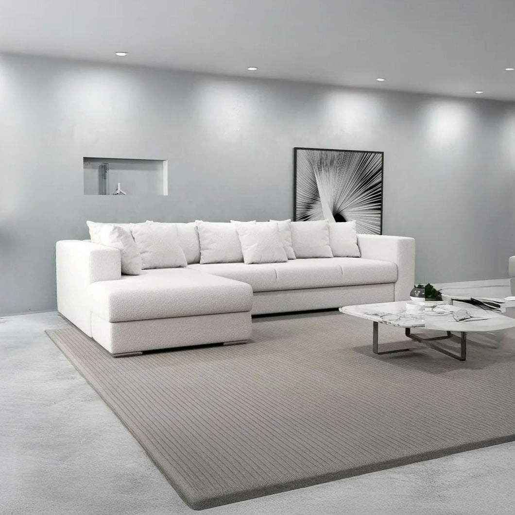 Colțar extensibil dumonde cu ladă de depozitare si sezut confortabil din spuma HR, Gloria Euphoria Ivory 320x183 cm Fabrica