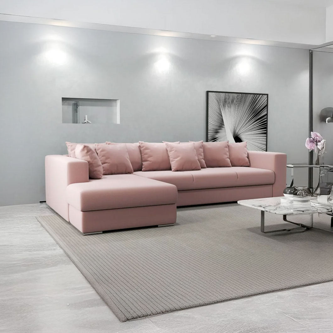 Colțar extensibil dumonde cu ladă de depozitare si sezut confortabil din spuma HR, Gloria Royal Pink 320x183 cm Fabrica