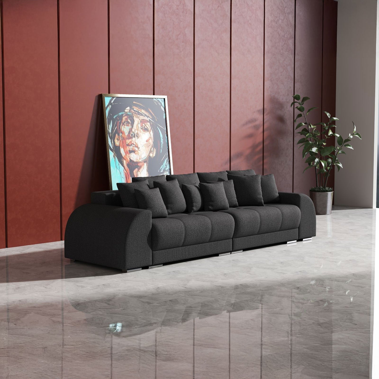 Canapea extensibilă dumonde cu 2 lăzi de depozitare si sezut confortabil din spuma HR, Big Sofa Verona Enjoy Lux Graphite 310x100 cm Fabrica