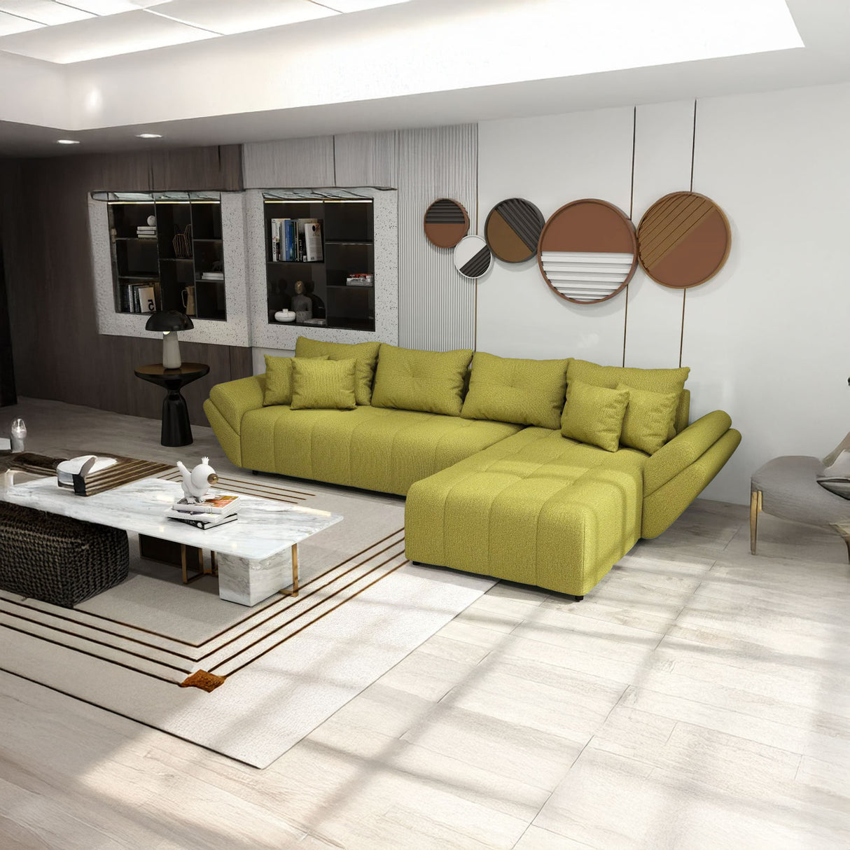 Colțar extensibil dumonde cu ladă de depozitare si sezut confortabil din spuma HR, Berlin XL Enjoy Green 350x185 cm II
