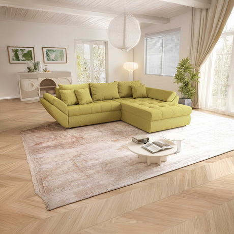 Colțar extensibil dumonde cu ladă de depozitare si sezut confortabil din spuma HR, Loana Green Lux II 270x185 cm Fabrica