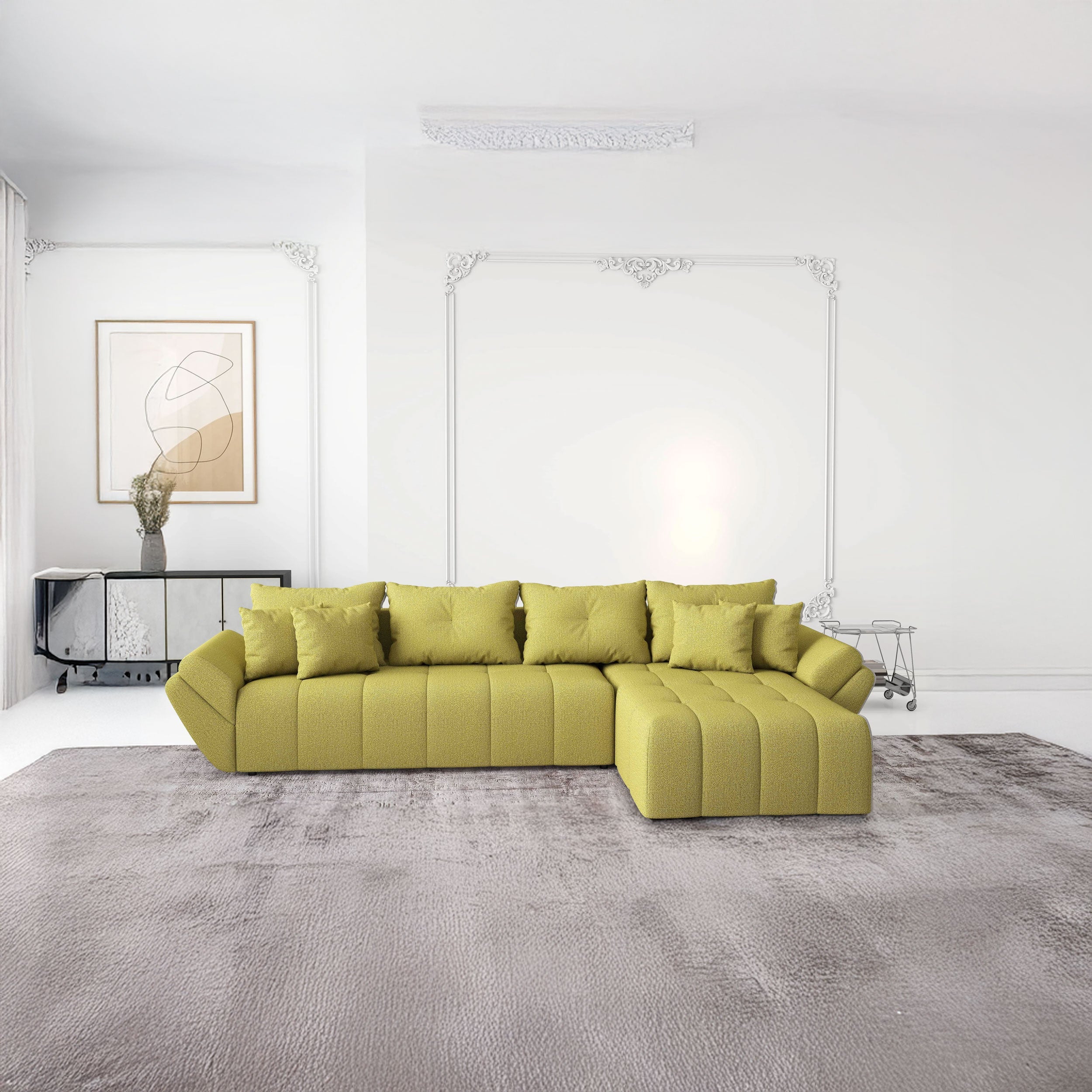 Colțar extensibil dumonde cu ladă de depozitare si sezut confortabil din spuma HR, Berlin XL Enjoy Green 350x185 cm II Fabrica