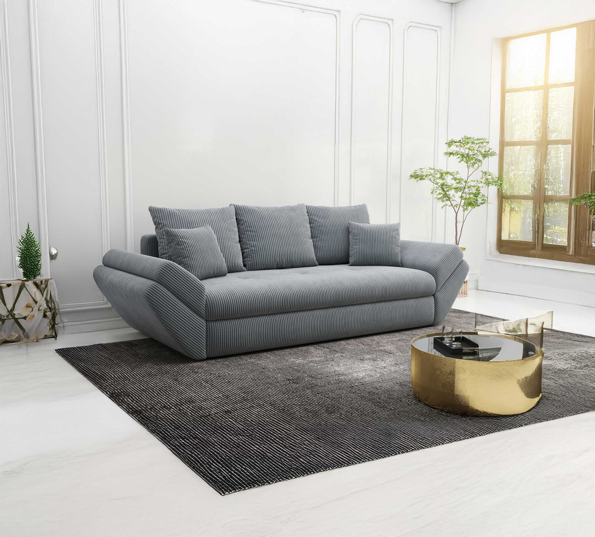 Canapea extensibilă dumonde cu ladă de depozitare si sezut confortabil din spuma HR, Loana Zoom Grey Mint 250x100 cm Fabrica