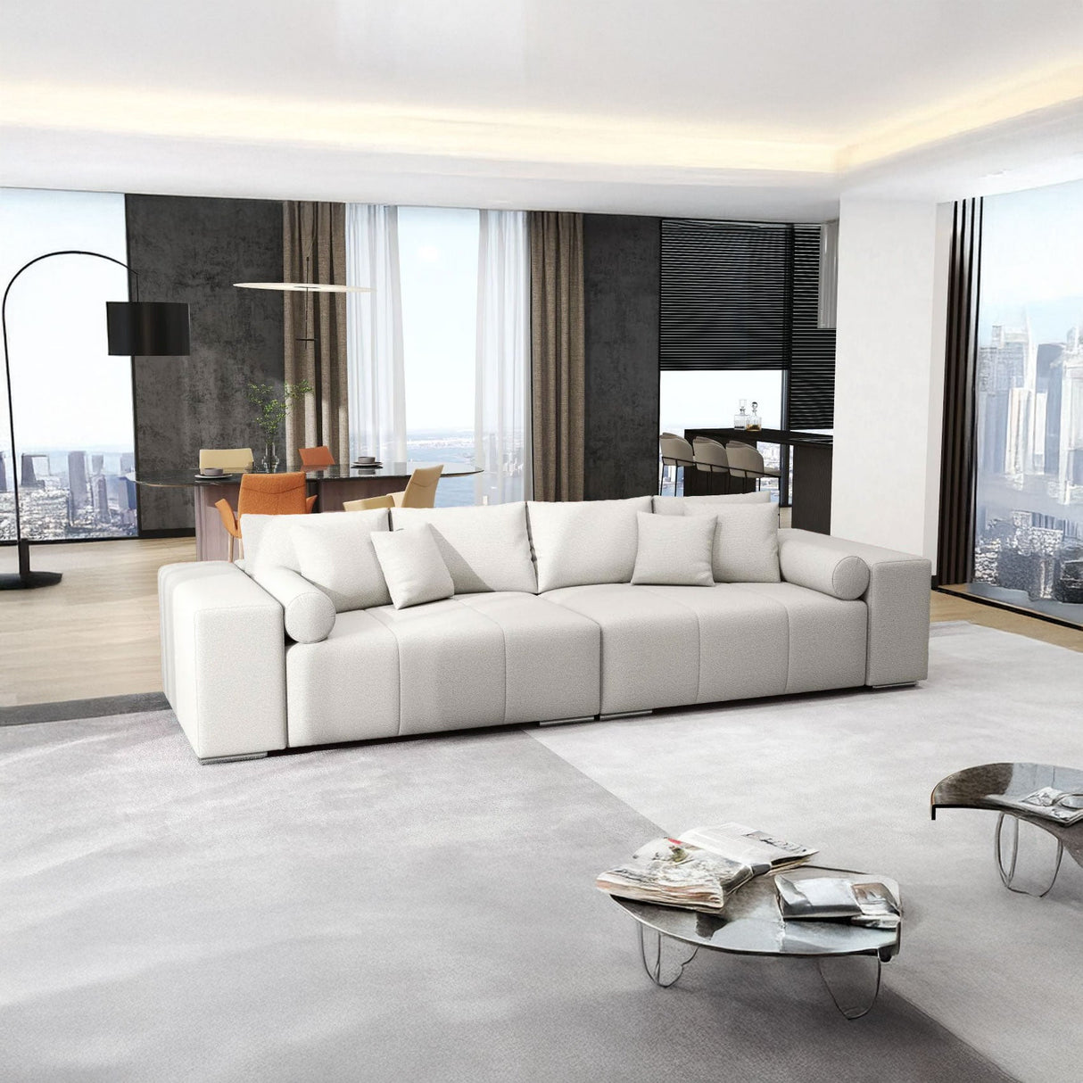 Canapea extensibilă dumonde cu ladă de depozitare si sezut confortabil din spuma HR, Marbela Enjoy Lux Grey XXL 295x100 cm fabrica