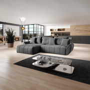 Colțar extensibil dumonde cu ladă de depozitare si sezut confortabil din spuma HR, Berlin Grey 280x185 cm Fabrica