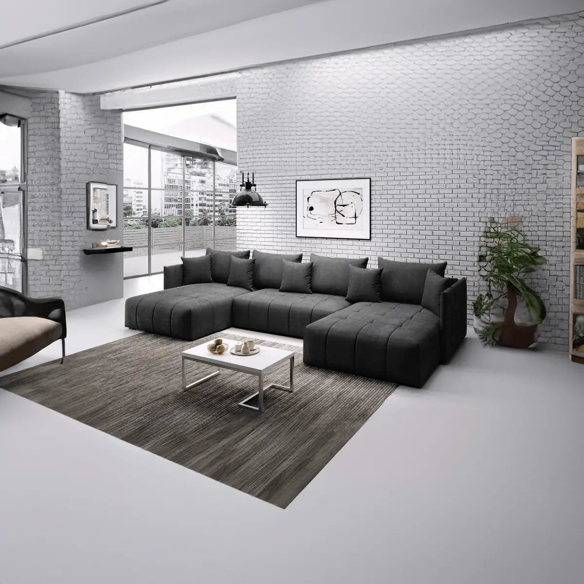 Colțar extensibil dumonde cu ladă de depozitare si sezut confortabil din spuma HR, Malta U Grey 2 340x185 cm Fabrica