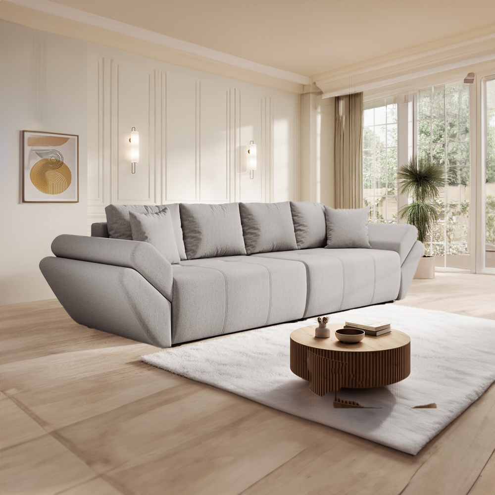 Canapea extensibilă dumonde cu ladă de depozitare si sezut confortabil din spuma HR, Berlin Grey 300x100 cm