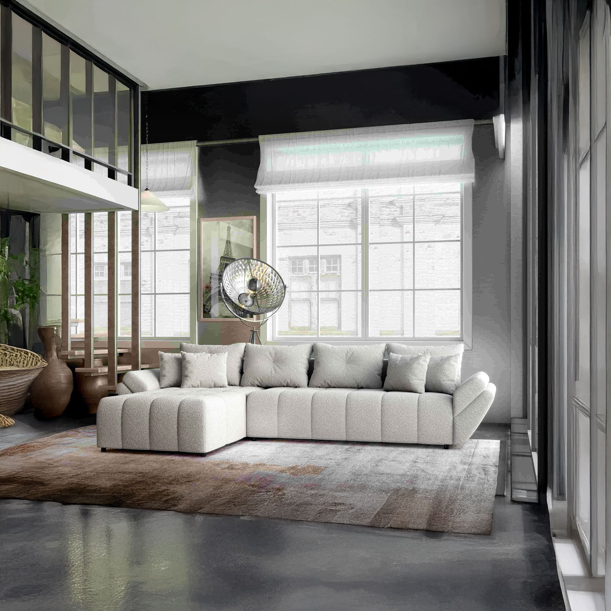 Colțar extensibil dumonde cu ladă de depozitare si sezut confortabil din spuma HR, Berlin XL Euphoria Grey 350x185 cm Fabrica