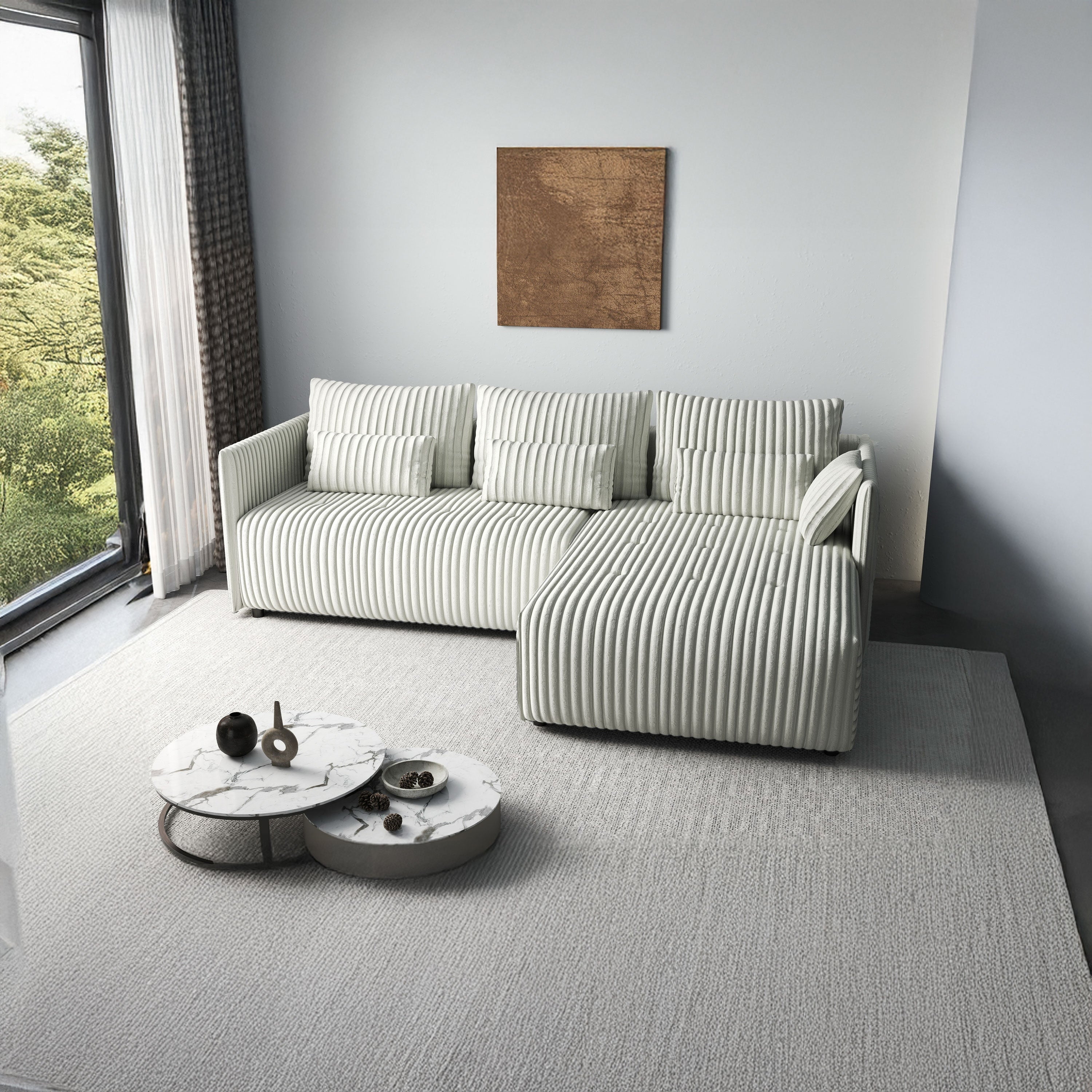 Colțar extensibil dumonde cu ladă de depozitare si sezut confortabil din spuma HR, Malta Ambience White II 235x185 cm Fabrica