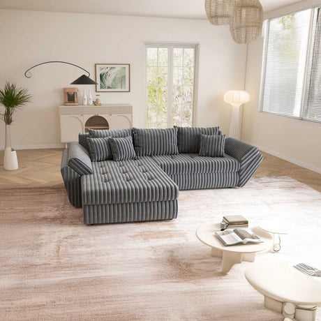 Colțar extensibil dumonde cu ladă de depozitare si sezut confortabil din spuma HR, Loana Gri Ambience 270x185 cm Fabrica