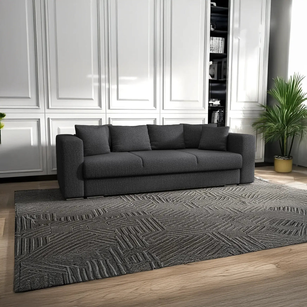 Canapea extensibilă dumonde cu ladă de depozitare si sezut confortabil din spuma HR, Gloria gri grafit 240x100 cm Fabrica