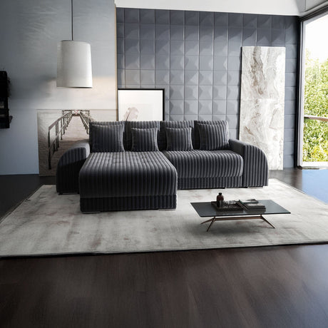Colțar extensibil dumonde cu ladă de depozitare si sezut confortabil din spuma HR, Verona Ambience Gri 290x185 cm Fabrica