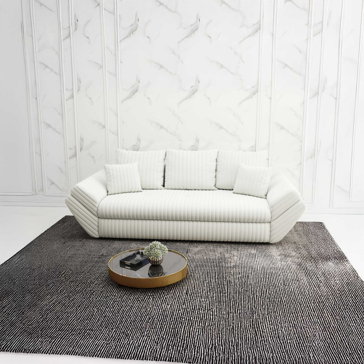 Canapea extensibilă dumonde cu ladă de depozitare si sezut confortabil din spuma HR, Loana Ambience White 250x100 cm Fabrica