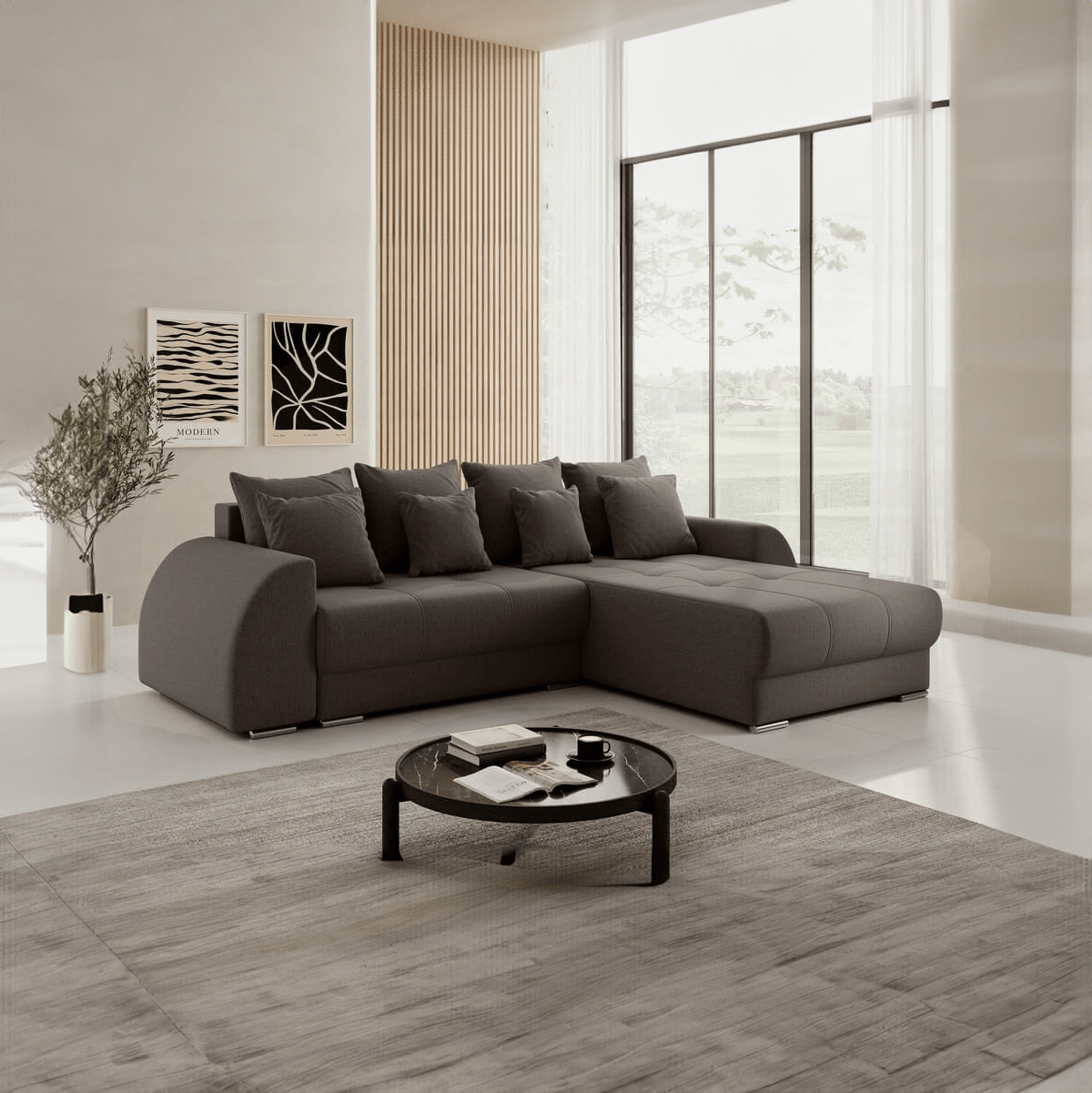 Colțar extensibil dumonde cu ladă de depozitare si sezut confortabil din spuma HR, Verona Kaki II 290x185 cm Fabrica
