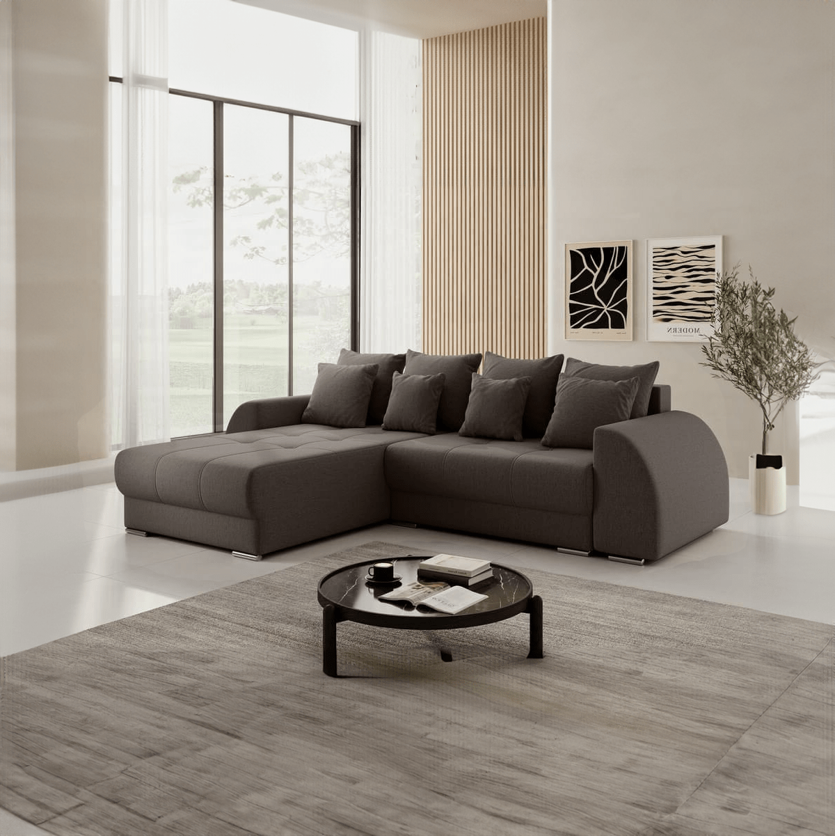 Colțar extensibil dumonde cu ladă de depozitare si sezut confortabil din spuma HR, Verona Kaki 290x185 cm Fabrica